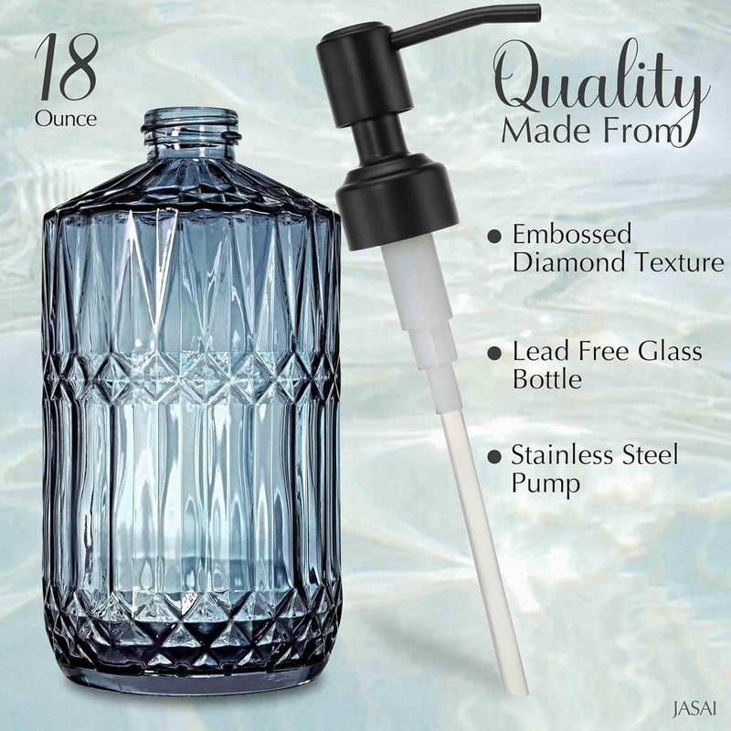 JASAI 18Oz Blue Soap Dispenser with Black Rust Proof Pump, Refillable Bathroom soap Dispenser with Thick Glass, Kitchen Soap Dispenser for Hand soap & Dish Soap.(Blue) - Image 2